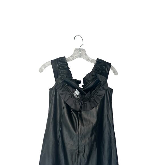 Venus Black Faux Leather Off the Shoulder Ruffle Party‎ Mini Dress Size 12 - Picture 7 of 10